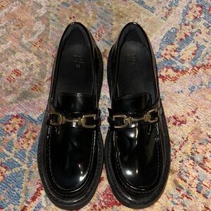 Zara Black Loafers with Gold Buckle